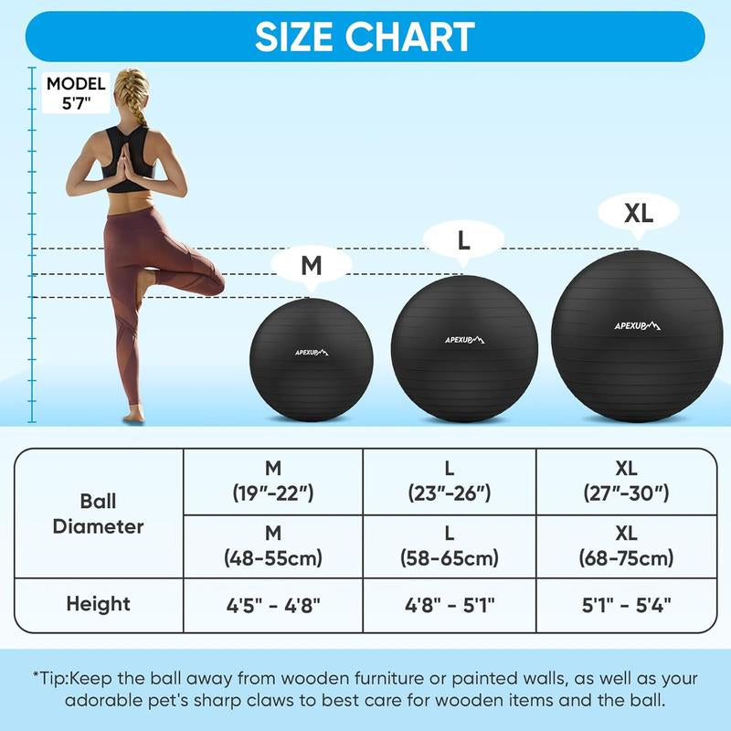 Yoga Ball Exercise Ball, anti Slip Stability Ball Chair, Heavy Duty Large Gym Ball for Fitness, Balance, Core Workout and Physical Therapy