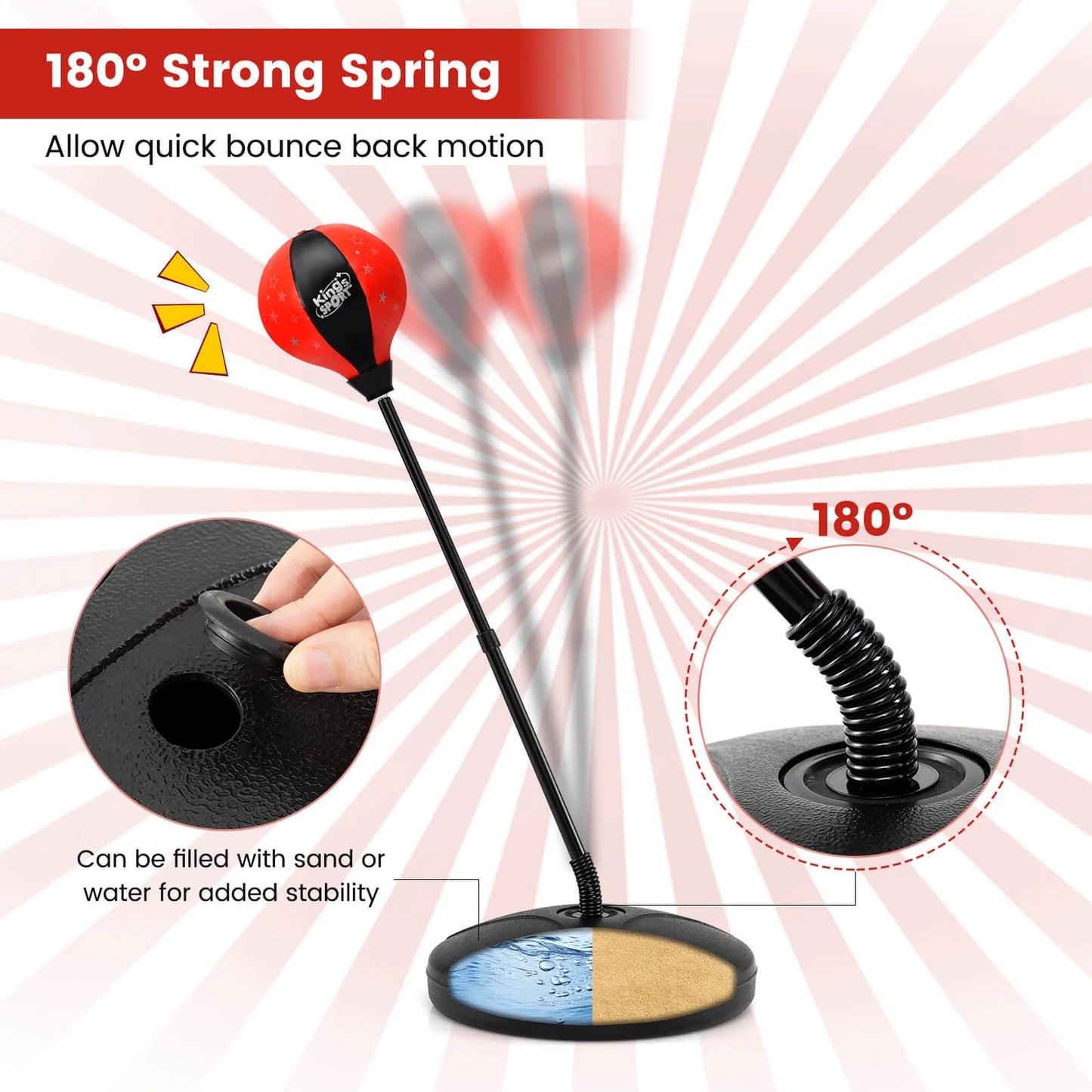 Kids Punching Bag Toy Set Adjustable Stand Boxing Glove Speed Ball with Pump Red