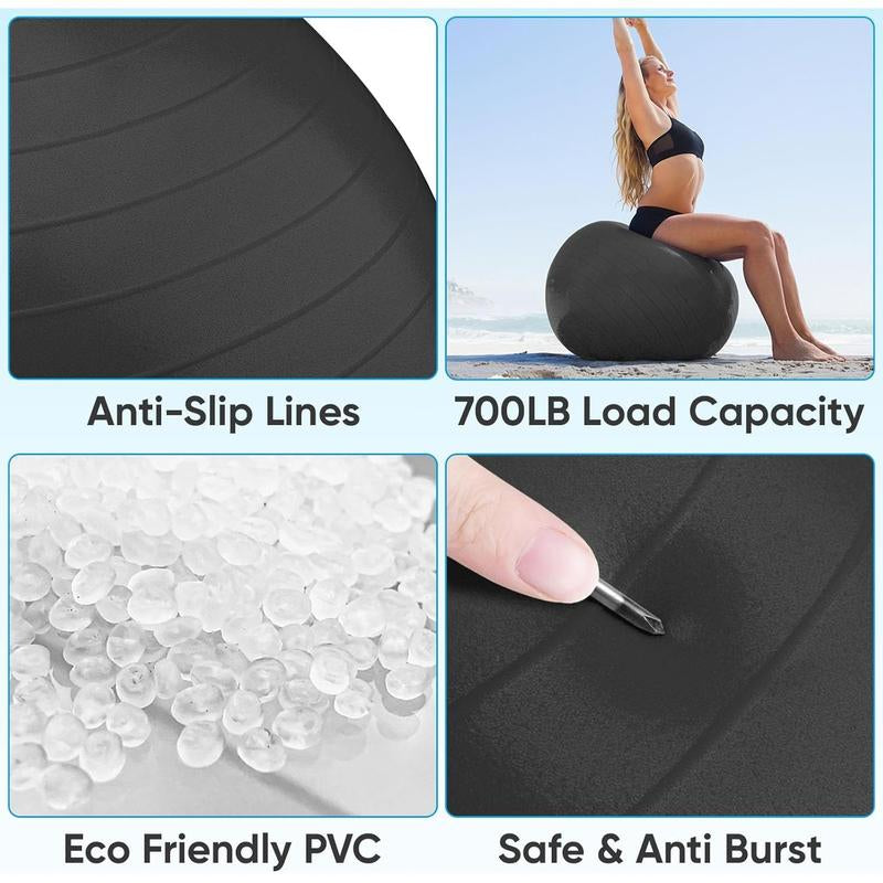Yoga Ball Exercise Ball, anti Slip Stability Ball Chair, Heavy Duty Large Gym Ball for Fitness, Balance, Core Workout and Physical Therapy