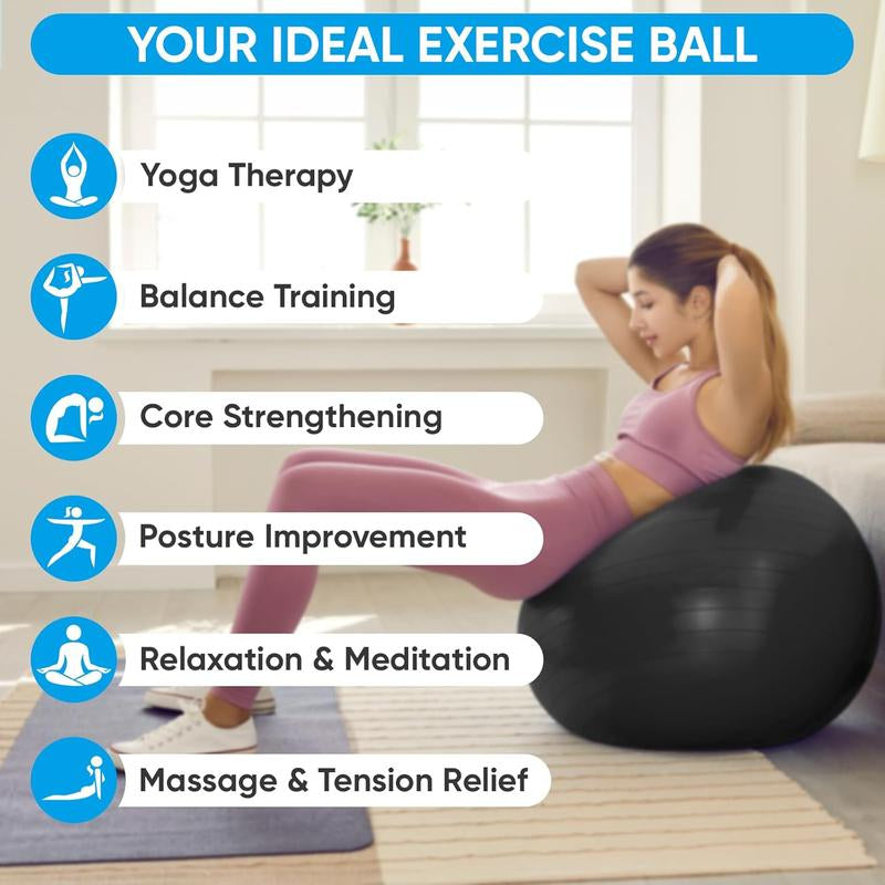 Yoga Ball Exercise Ball, anti Slip Stability Ball Chair, Heavy Duty Large Gym Ball for Fitness, Balance, Core Workout and Physical Therapy