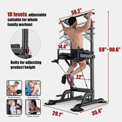 Leasbar Power Tower Pull up Bar for Home Gym，Multi Functional Dip Bar Station，Adjustable Height Workout Dip Station Strength Training Fitness Equipment