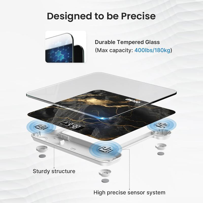 Opump Scale for Body Weight, Black Marble Digital Bathroom Scale,Weight Scale with LED Display Accurate to 0.1Lb 400 Lbs/180Kg Maximum Load Capacity