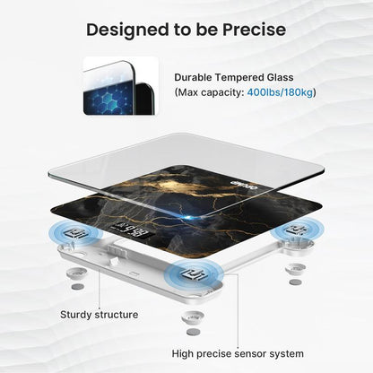 Opump Scale for Body Weight, Black Marble Digital Bathroom Scale,Weight Scale with LED Display Accurate to 0.1Lb 400 Lbs/180Kg Maximum Load Capacity