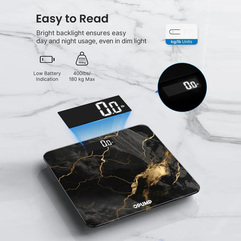Opump Scale for Body Weight, Black Marble Digital Bathroom Scale,Weight Scale with LED Display Accurate to 0.1Lb 400 Lbs/180Kg Maximum Load Capacity